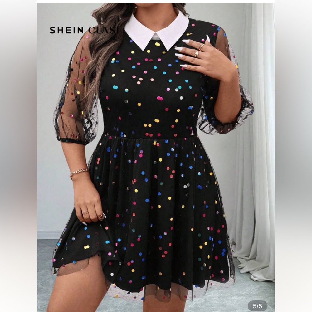 Shein curve black dress with collar